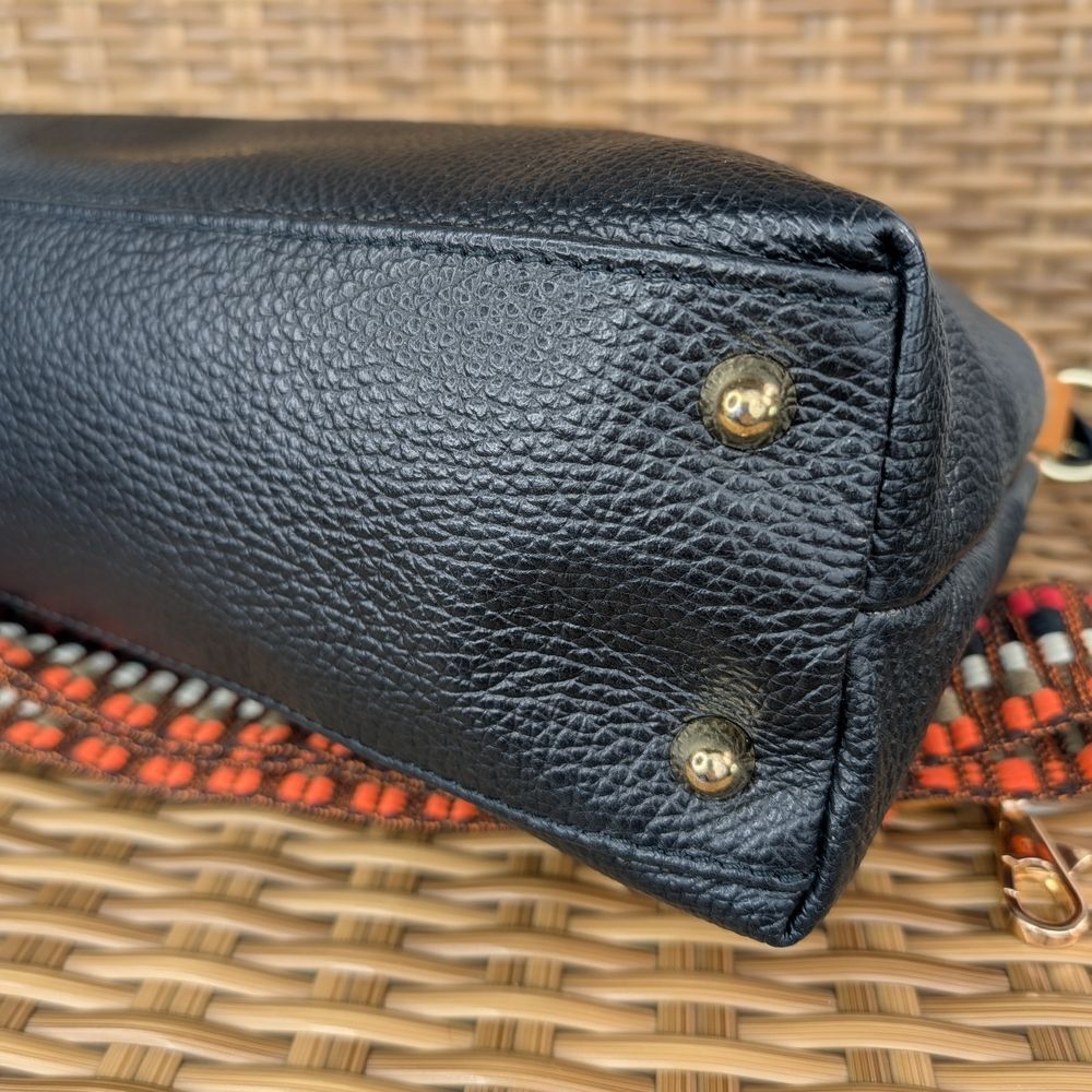 Divina Firenze Black Pebbled Italian Leather Shoulder Crossbody Bag Gold Hardare - Picture 6 of 8